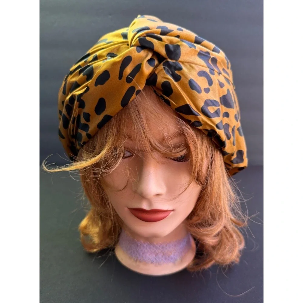 Zima Pure Silk Leopard Turban One Size - Double-Lined Pure 100% Mulberry Silk